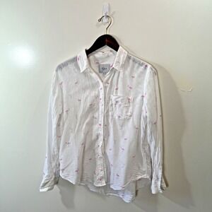 Rails Womens Linen Blend ButtonUp Shirt S Resort Novelty Print Flamingo Tropical